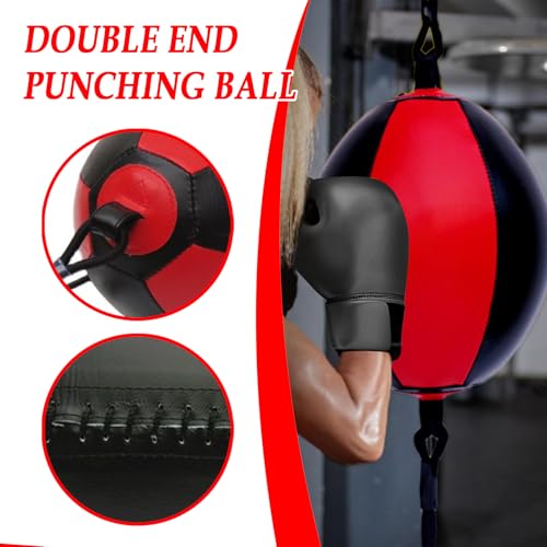 Reflex Boxing Ball, Punching Bag Set, Double End Feature Training Equipment, Pu Leather Ball with Carabiners and Headband, Speed and Reaction Hand Eye Exercise, Home Gym Use for Boxing 12x12 Inches - color: Red