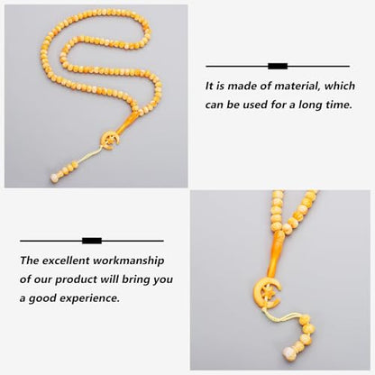 2 Pack Prayer Beads, Muslim Tasbih 99 Beads Allah & Muhammad Islamic Prayer Rosary Muslim Islam Misbaha Tasbeeh 99 Necklace for Men and Women(Light Yellow) - color: Light Yellow