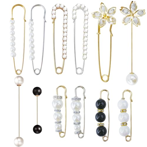 12 PCS Sweater Shawl Clips Retro Sweater Shawl Clips Faux Crystal Pearl Brooch Pins for Women Girls Costume Accessory - color: Classic 3