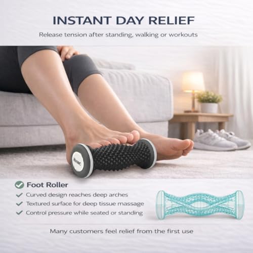 Plantar Fasciitis Night Splint, Foot Roller & Lacrosse Ball for Tension Relief, Foot Pain Relief Heel Spur, Arch Pain, Achilles Tendonitis, Comfortable and Gentle Foot Brace Men and Women (M) - size: Medium