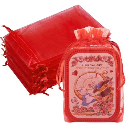 50PCS Organza Bags 6x9 Red Large Gift Bags for Women Jewelry Makeup Candy Soap Goodie, Mini Gift Wrap Bag Mesh Drawstring Treat Pouches for Wedding Birthday Halloween Party Favors - color: Red