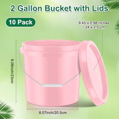 Tioncy 10 Pcs 2 Gallon Plastic Buckets with Lids and Handles,Light Pink | Storage Pails for Paint, Cleaning, Organizing, Durable Containers, Metal Handles, Plastic Material - color: Light Pink