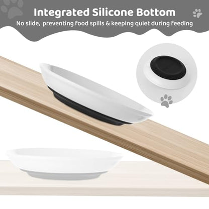 Ceramic Cat Bowls - 10 Pack, No Whisker Fatigue Wide Shallow Cat Dishes with Non-Slip Silicone Bottom, Pet Food & Water Plates, 15cm Diameter