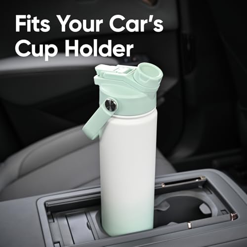 24 oz Insulated Water Bottle, 2-in-1 Lid, Straw & Spout with Protected, Leak Proof, Keep Cold 24H, Cup Holder Fit, Stainless Steel, Metal, Reusable, for Travel, Gym and School, 2 Lids, Iced Mint - color: Iced Mint, size: 24 Ounces