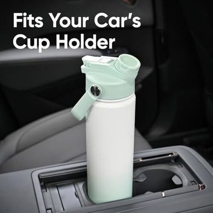 24 oz Insulated Water Bottle, 2-in-1 Lid, Straw & Spout with Protected, Leak Proof, Keep Cold 24H, Cup Holder Fit, Stainless Steel, Metal, Reusable, for Travel, Gym and School, 2 Lids, Iced Mint - color: Iced Mint, size: 24 Ounces