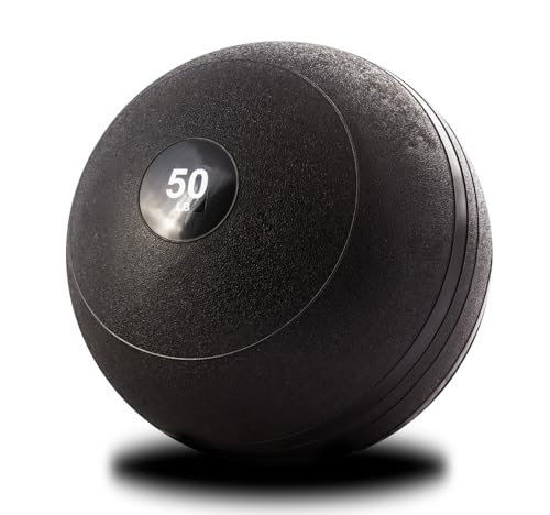 York Barbell 50LB Rubber Slam-Ball – Dead Weight with Textured Surface – Minimal Bounce Absorbs Impact – Pilates Yoga Strength Training Physical Therapy Cardio Exercises for Full Body Workout - Black