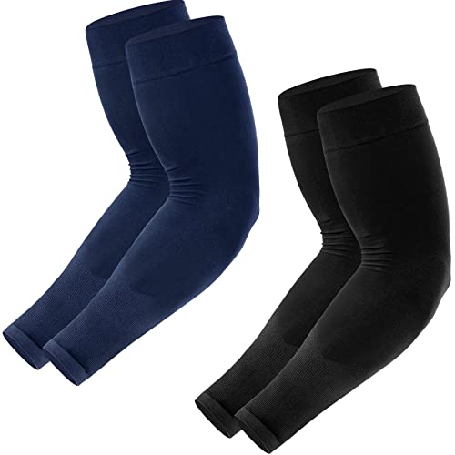 Newbyinn UV Sun Protection Arm Sleeves for Men Women Youth, Cooling Sleeve - color: 2 Pairs: Black + Navy Blue