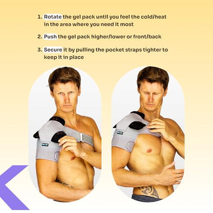 ZENKEYZ Reusable Gel Shoulder Ice Pack - 8x10 in, Black | Reusable hot & cold gel wrap - flexible - Use for shoulder, knee, ankle & back pain, injuries & sport