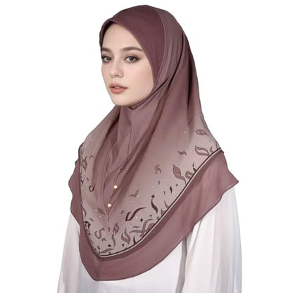 Ready To Wear Instant Hijab For Women Chiffon Hijabs Islamic Abaya Turban Muslim Slip-On Khimar Floral Hijab Scarf - color: 5# Brown