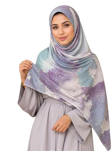 Printed Jersey Cotton Scarf for Women, Stretch Soft Hijab, Lightweight Breathable Head Wrap for All Seasons - color: Mctlp2538-c Pattern
