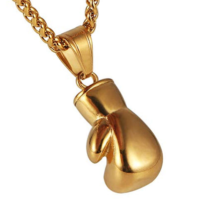 HZMAN Men Women Punk Stainless Steel Boxing Glove Chain Pendant Necklace - color: Gold