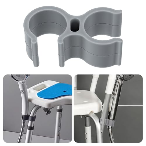 Shower Chair Shower Head Holder Clip, 2PCS Universal Clip on Shower Head Clamp, Replacement Bracket for Handheld Wand, Fits 22mm/0.86in Bath Chair Poles for Elderly, Disabled