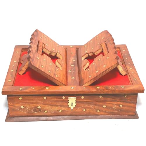 Handmade Wooden holy Book Stand for Reading - Geeta Stand fordable rehal holy Books Book Box | Quran Sharif Granth Pooja bhagwat ramayan Holder rihal Bible gita ramayanam