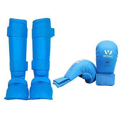 WESING Karate shin and Instep Guard Karate Gloves Approved by WKF - color: blue, size: Small