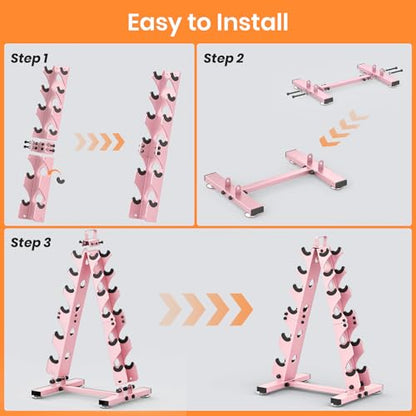 TomCare 6-Tier|5-Tier|4-Tier|2-Tier Dumbbell Rack Stand Only for Home Gym | Stable A-Frame, Fits 5–35 lb Dumbbells, Protective Padded Cradles, Adjustable Feet, Easy-Carry Handle (Stand Only) - color: Pink, size: 6 Tier