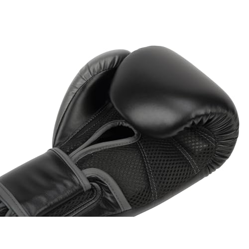 Everlast Powerlock 2 Hook & Loop Boxing Gloves | Fight Training Gloves | Hook and Loop with Durable Hand & Wrist Support | Heavy Bag & Fitness Training - color: Black / Gray, size: 14 oz