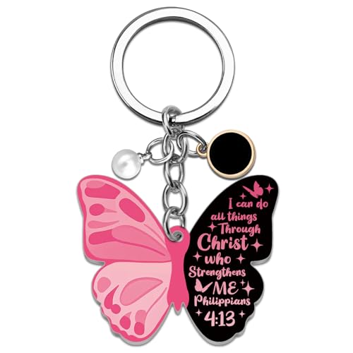 Jesus Keychain With Bible Verse Philippians 4:13 Butterfly Christian Gifts