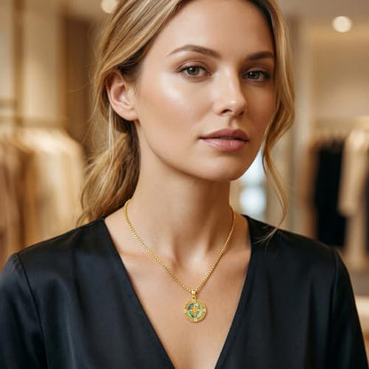 Graduation Gifts for Women 925 Sterling Silver Compass/Graduation/Vet/Cross/Stethoscope Necklace for Women - color: Compass-Abalone Shell-Yellow Gold