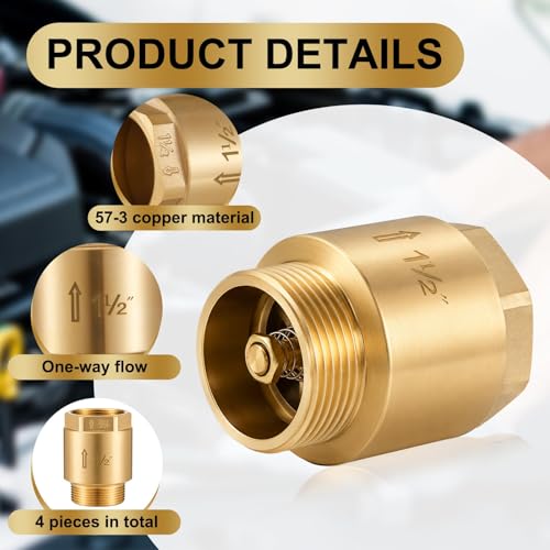 Zonon 2 Pcs 1-1/2 Inch Check Valve One Way Brass Non Return in Line Check Valve with Backflow Prevention NPT Male in FNPT out for Garden Hose Well Pumps Irrigation Systems Chemical Industry - size: 1-1/2 Inch