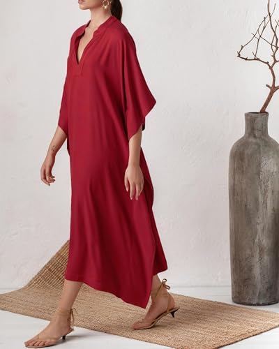 Bsubseach Women Kaftan Dresses Caftan Maxi Dress Swimsuit Cover Up Moomoo - color: B-red