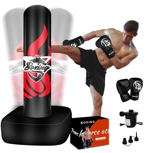 Standing Punching Bag for Adult Teens, 70" Freestanding Punching Bag with Boxing Gloves and Electric Air Pump for Beginners Kickboxing Training MMA Muay Thai Fitness Office Home Gym