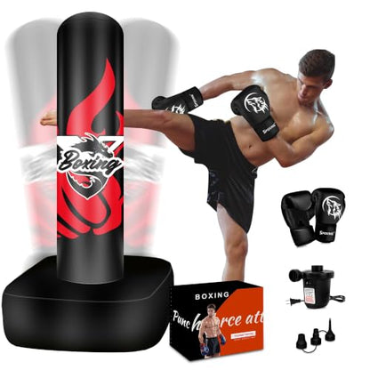 Standing Punching Bag for Adult Teens, 70" Freestanding Punching Bag with Boxing Gloves and Electric Air Pump for Beginners Kickboxing Training MMA Muay Thai Fitness Office Home Gym