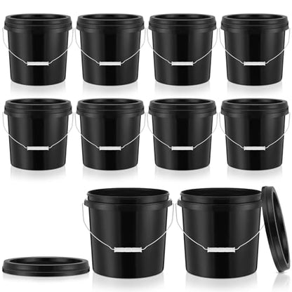 Tioncy 10 Pcs 2 Gallon Plastic Buckets with Lids and Handles,Black | Storage Pails for Paint, Cleaning, Organizing, Durable Containers, Metal Handles, Plastic Material - color: Black