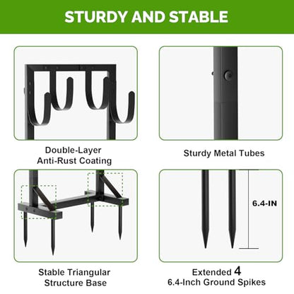 Heavy-Duty Garden Hose Holder with Stable Base and Tool Hooks, Freestanding Metal Hose Hanger Garden Hose Storage Holds 151Ft Hose, Rustproof Water Hose Holder for Outside Yard Lawn, Black - color: All Black