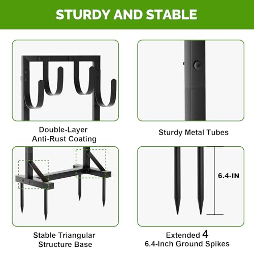 Heavy-Duty Garden Hose Holder with Stable Base and Tool Hooks, Freestanding Metal Hose Hanger Garden Hose Storage Holds 151Ft Hose, Rustproof Water Hose Holder for Outside Yard Lawn, Black - color: All Black