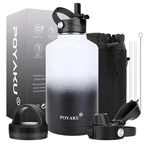 Water Bottle Insulated 32oz 40oz 64oz 128oz Straw Lid Spout Lid & 3 Lids, Leak Proof, Vacuum Insulated,Stainless Steel Water Bottle Wide Mouth for Sports, Gym or Office - color: Day & Night, size: 64 Ounces