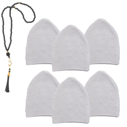 Muslim Kufi Hats for Men, Velvet Crochet Islamic Prayer Cap, Stretchable, Breathable Knit Skull Beanie,Standard Size - color: Rumi - White