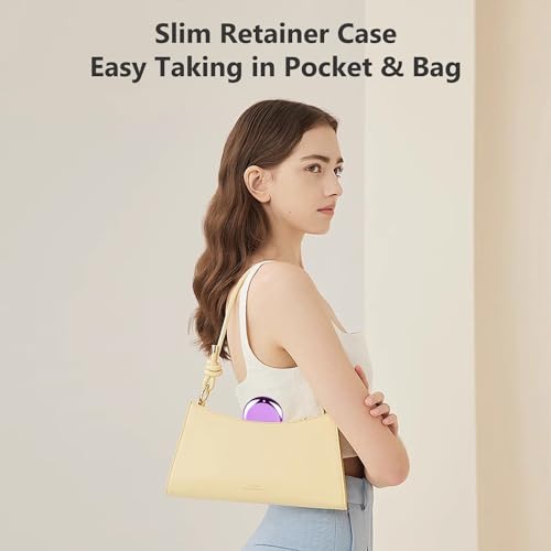 Retainer Case with Mirror, Cute Retainer Holder Case, Slim Aligner Case with Removal Tool, Magnetic Closure, Convenient Orthodontic Case for Invisalign/Night Guard/Mouth Guard - color: Purple