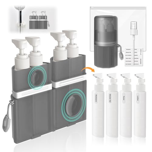 4 in 1 Travel Dispenser Bottle, Travel Bottles for Toiletries, Gray - color: Gray