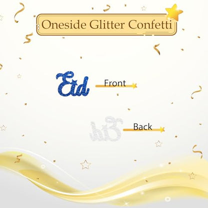 100pcs Eid Mubarak Confetti, Gold Glitter Ramadan Kareem Table Confetti for Muslim Islamic Party, Eid Paper Cut Outs, Holiday Festival Birthday Party Table Decoration - style: Eid-Blue