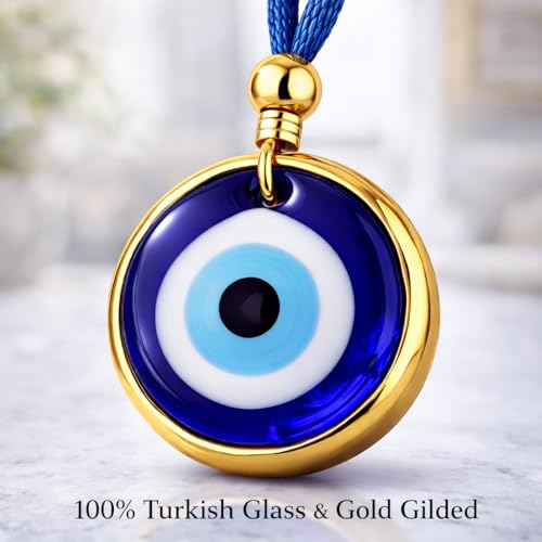 Turkish Blue Evil Eye Car Hanging Gold Ornament Set of 2- Evil Eye Car Accessories - Evil Eye Car Charm Gift for Women or Men - style: Gold Set of 2