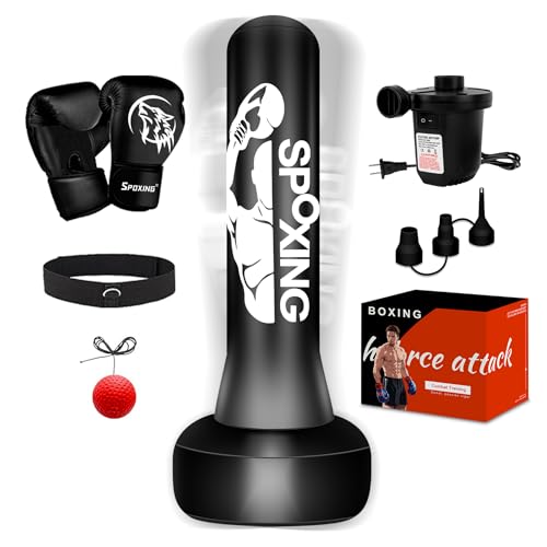 Freestanding Punching Bag for Adults,70" Heavy Duty Boxing Bag with Stand, Kickboxing and MMA Muay Thai Training Equipment for Men and Women Beginners - color: Black Red Alphabet Pattern