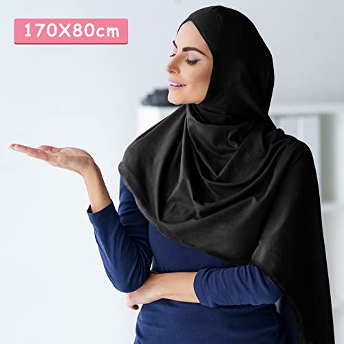 Handepo 2 Pcs Instant Hijab Jersey Hijab for Women Muslim Head Scarf Soft Lightweight Long Stretch Scarf Shawl Wrap - color: Black, Pink