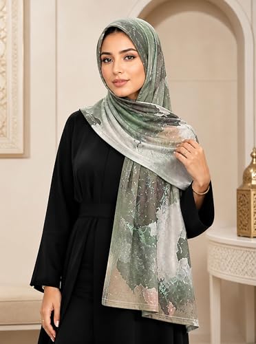 Printed Jersey Cotton Scarf for Women, Stretch Soft Hijab, Lightweight Breathable Head Wrap for All Seasons - color: Mctlp2538-i Pattern