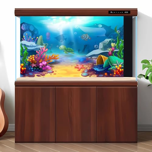 3 Pack Aquarium Background Corals Reef Fish Tank Background Underwater Ocean Floor Terrarium Background Undersea World Cartoon Style Aquarium Fish Tank Background Cloth 36x18in - size: 36(W)x18(H)inches/ 90(W)*45cm(H)