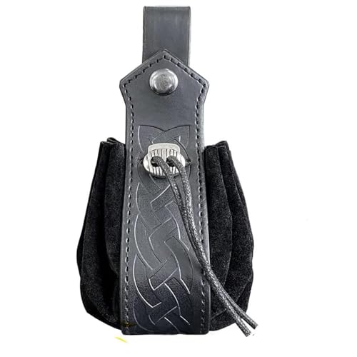 Belt Pouch Waist Bag Fanny Pack Medieval Vintage Leather Pouch Cellphone Holder Holster Carry Belt Purse Pocket Casual Hiking Festival Renaissance Faire Costume Props Travel Wallet (1-Small Black) - color: 1-Small - Black