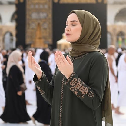 Women's Embroidered Sleeves Abaya and Embroidered On The Side of The Zipper Long Sleeve Floor Length Turkish Fashion - color: Green, size: Small