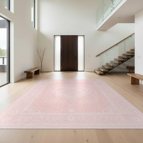 5'x7' Pink Blush Heart Design Prayer Washable Area Rug - color: Pink/Pattern 6, size: 5' x 7' (Rectangular)