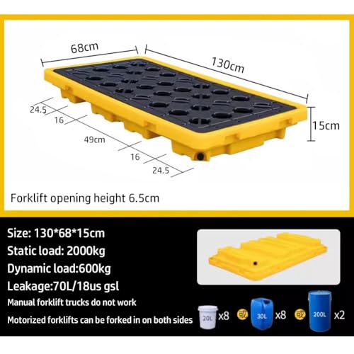 Modular Leak Platform/Grid Pads.Modular Spill Containment Tray - Heavy-Duty Oil Drum Holding Platform, Leak-Proof Pallets for Safe Liquid Storage and Spill Management Solutions，（Yellow，130 * 6 - size: 130*68*15cm