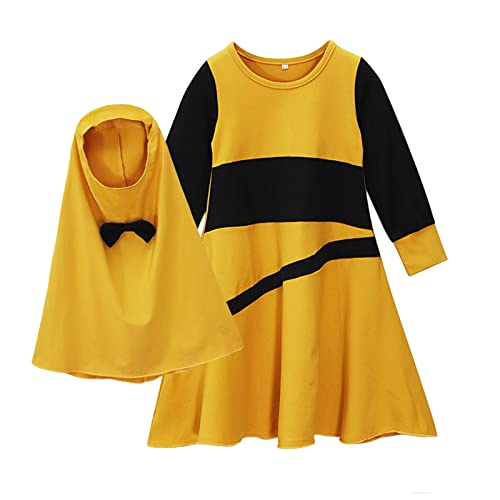 Toddler Girls Muslim Dress Islamic Prayer Abaya with Bow Hijab 2PC Set Modest Clothes Baby Arabic Long Skirt Eid Maxi Dress - color: B-yellow, size: 3-4T