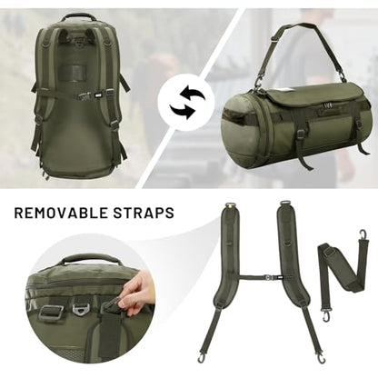 MIER 여행용 캠핑 체육관 스포츠용 대형 더플 백 백팩, 45L/60L/90L | 방수, 컨버터블 더플, 탈착식 백팩 스트랩, 신발 수납 공간, 튼튼한 타폴린, 3가지 사이즈 - color: 다크 그린., size: 45L