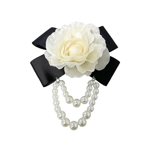 Vintage White Flower Pearl Tassel Brooch Pins for Women Trendy Camellia Pearl Hair Pins Christmas Pins Dainty Shawl Brooches Bracelet Birthday Jewelry - color: Black4