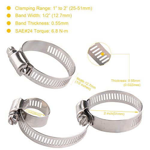 Winlong 1 1/2'' Stainless Steel Hose Clamps, 15PK SAE 24 Worm Gear 1.5'' Hose Clamps Adjustable 1 inch-2 Inch (25-51mm) for Automotive Plumbing, 1 1/2’’, 1 3/4'', 1 1/4’’ - size: SAE#24 (1" ~ 2") 15PK