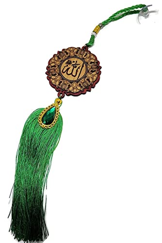 Rear Mirror Hanging Car Decor Ornament AMN-358 Muslim Pendant Vehicle Decorative Allah Muhammad Arabic Names Calligraphy Islam Eid Ramadan Religious Gift (Green_2)