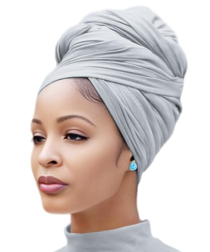 Nonbongoy Head Wraps for Black Women Stretch Headwraps Large Hair Wraps Hijab Scarves for Muslim Head Scarf Turban Headbands - color: 1-light Grey Headwrap