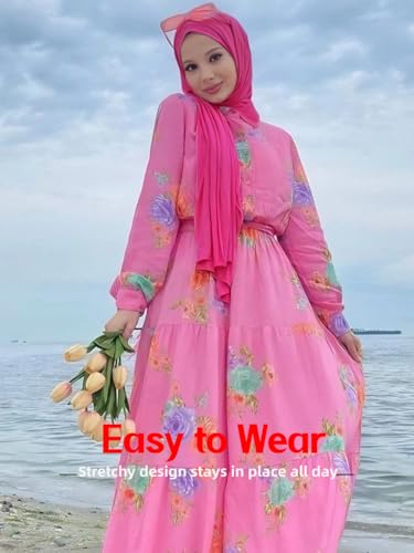 Hijab Scarf for Women Soft Muslim Hijabs Head Wrap Scarves Fashion Long Hair Shawls Stretchy Muslin Headscarf - color: Hot Pink Hijab Scarf for Women